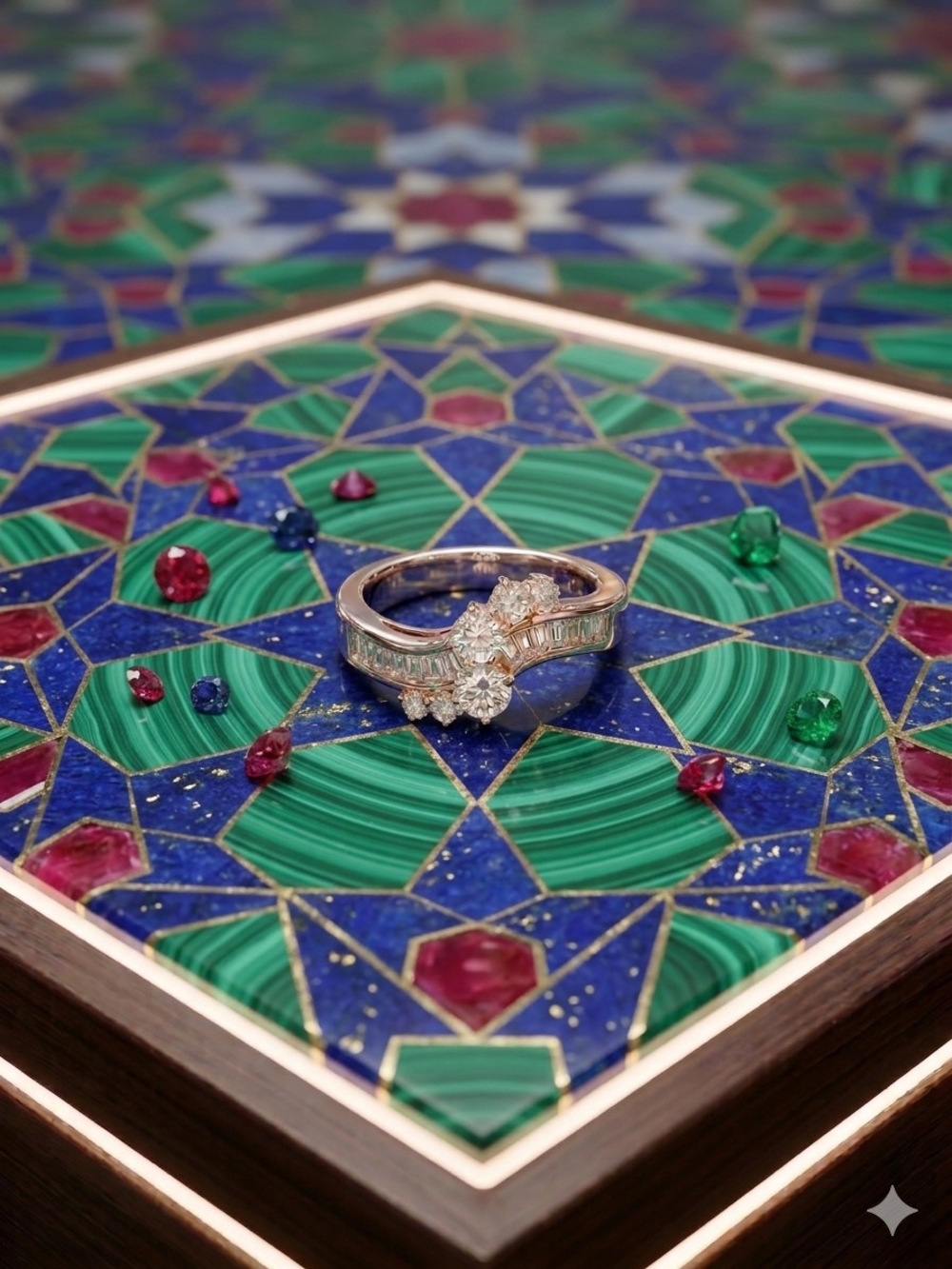 Gold Diamond and Baguette Ring in White Gold - Sparkling Floral Halo